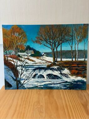 Winter River Landscape Canvas Wall Art - Original Painting on 14 x 18” Canvas